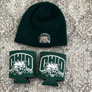 Ohio Bobcats Green Beanie and Koozies Set